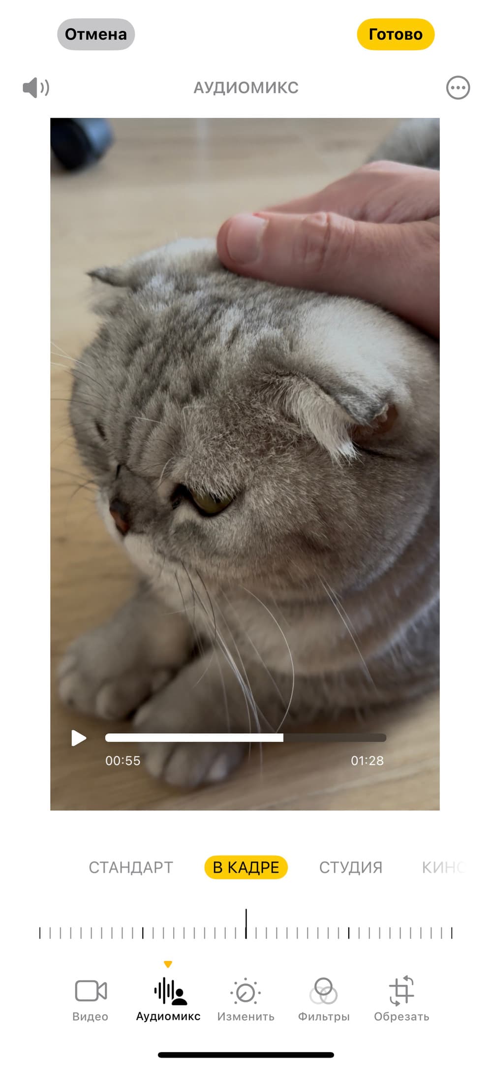 Как редактировать звук видео на iPhone 16?