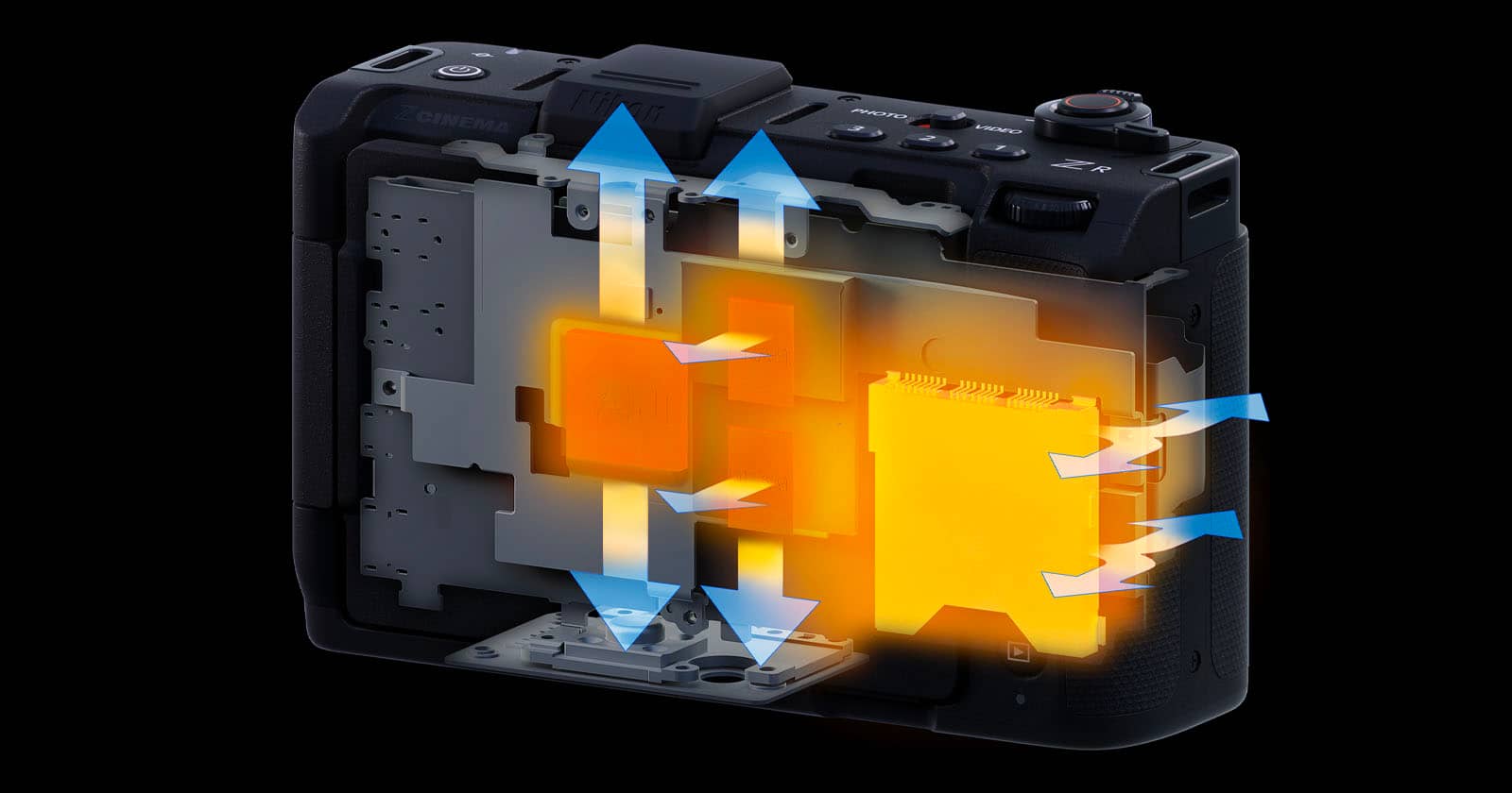 Распределение тепла в Nikon ZR сзади